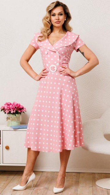 Мода Юрс Платье 2690 Розовый + горох 